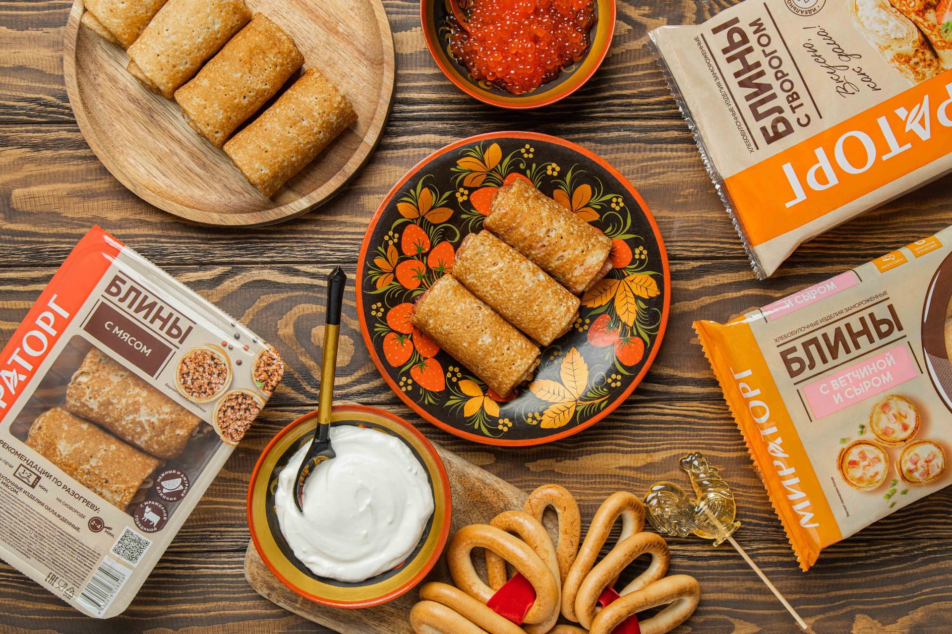 «Мираторг» представляет широкий ассортимент блинов к Масленице в фирменных супермаркетах 